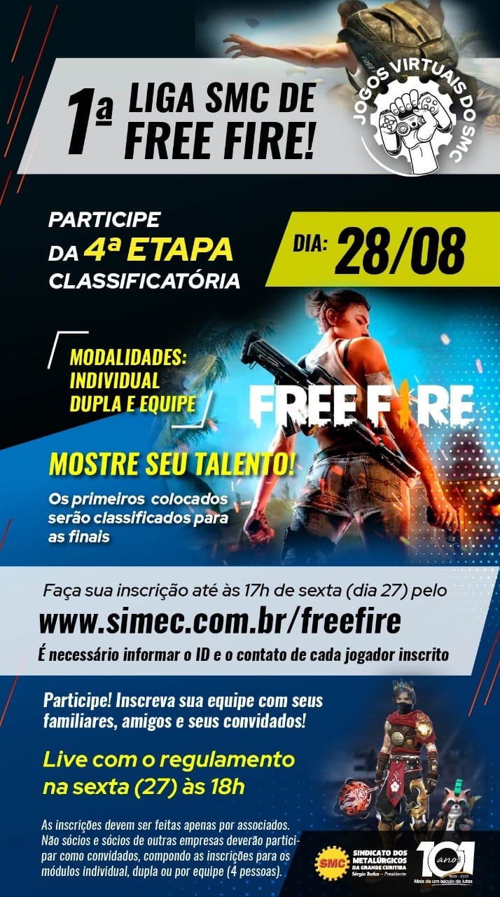 Atenção associado(a) metalúrgico(a)! Estão abertas as inscrições para a 4ª etapa da Liga SMC de Free Fire!