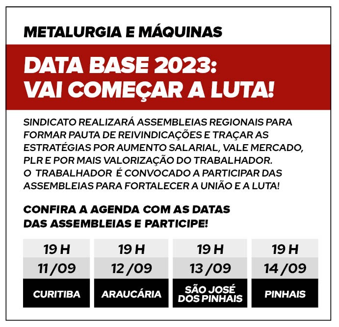 Metalurgia e reparação DATA BASE 2023: VAI COMEÇAR A LUTA!  