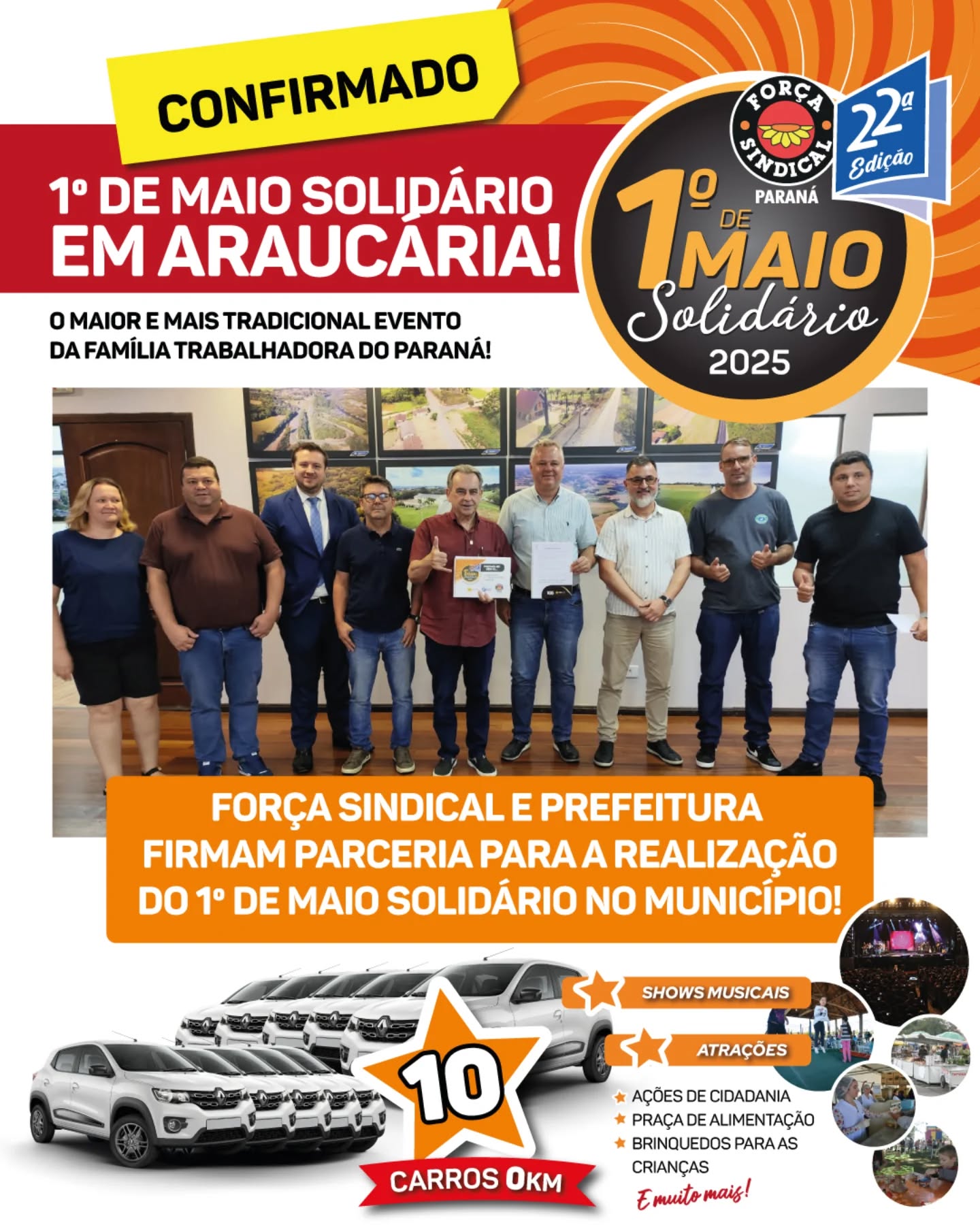 1º DE MAIO SOLIDÁRIO DA FORÇA CONFIRMADO EM ARAUCÁRIA