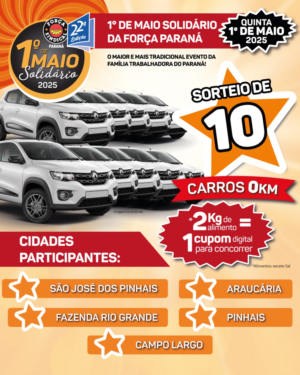 1º DE MAIO SOLIDÁRIO DA FORÇA SINDICAL DO PARANÁ ACONTECERÁ EM CINCO MUNICÍPIOS DO ESTADO! PARTICIPE!