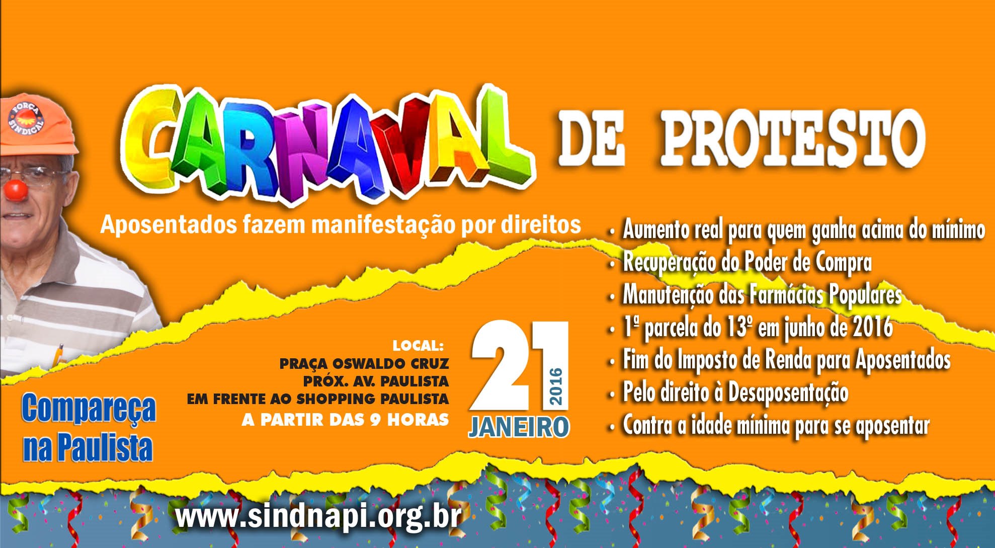 Metalúrgicos aposentados de Curitiba participam de Carnaval de protesto em SP