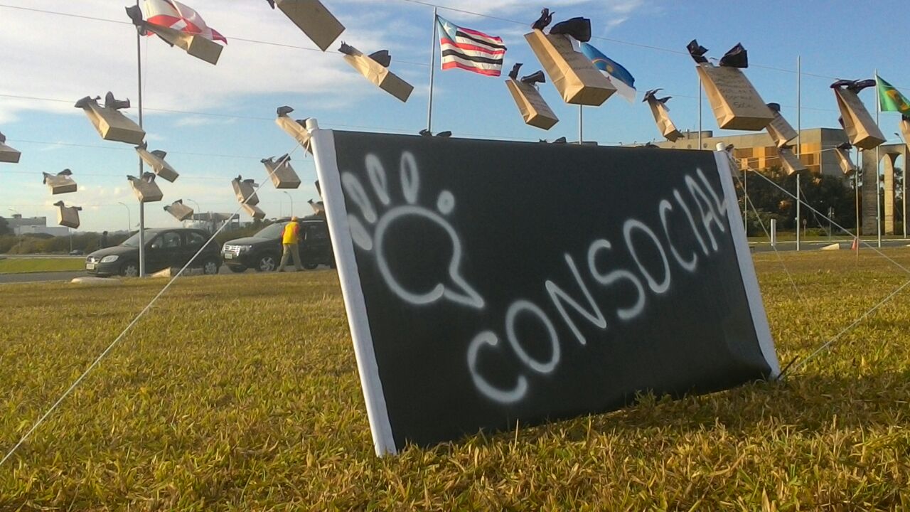 Protesto em frente ao Congresso contra a construção do