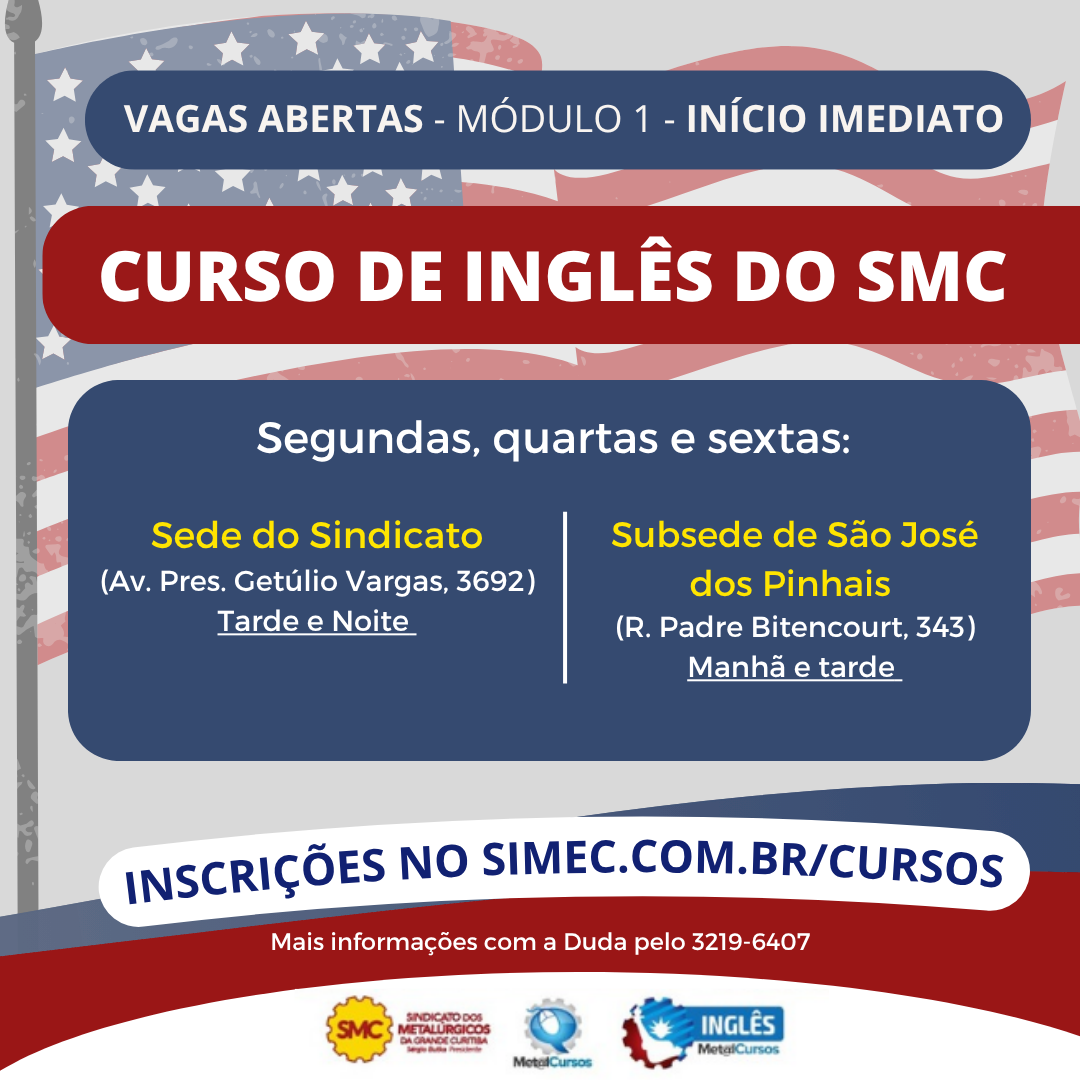 Vagas abertas para o Curso de Inglês do SMC! Início imediato! 
