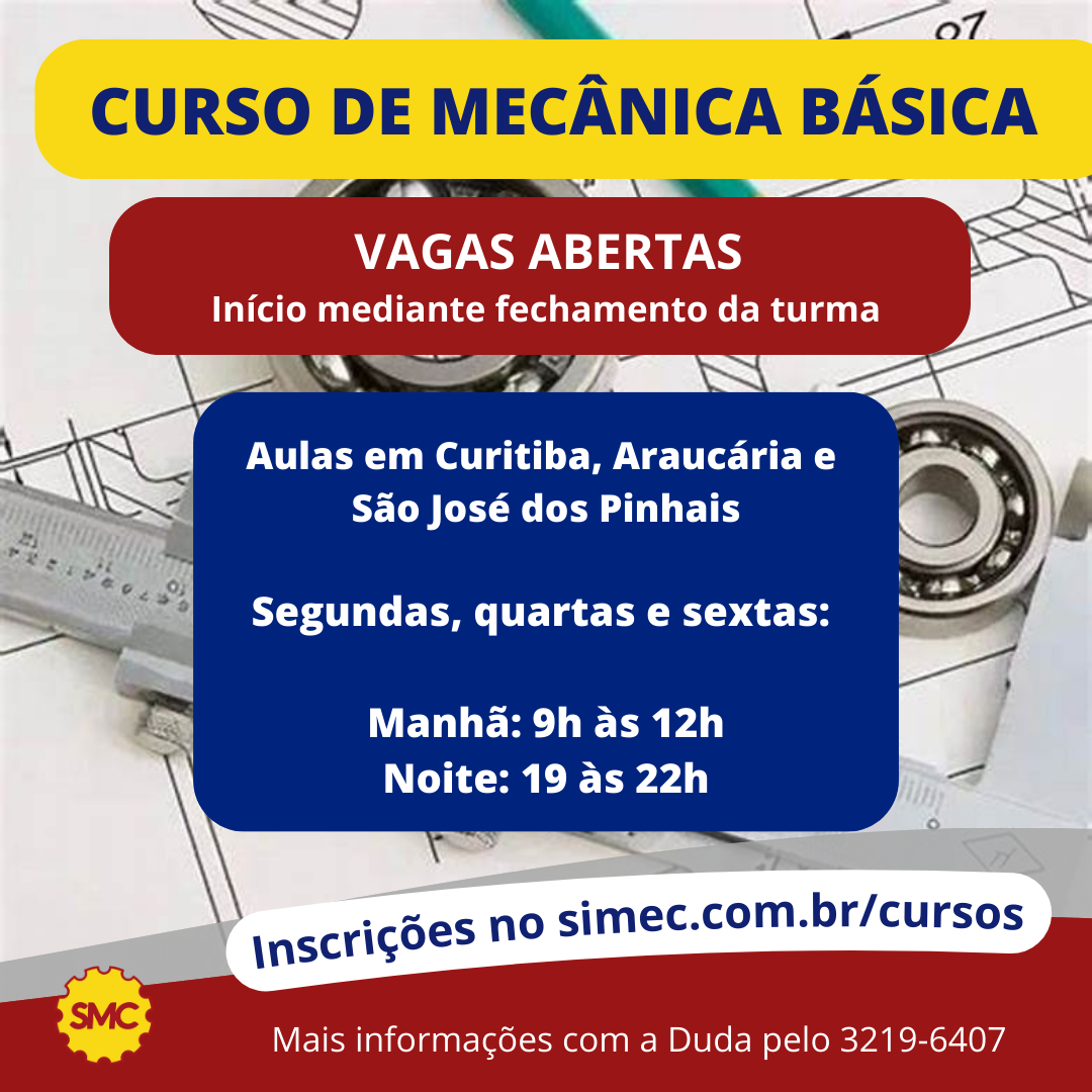 CURSO DE MECÃNICA BÁSICA DO SMC: VAGAS ABERTAS!