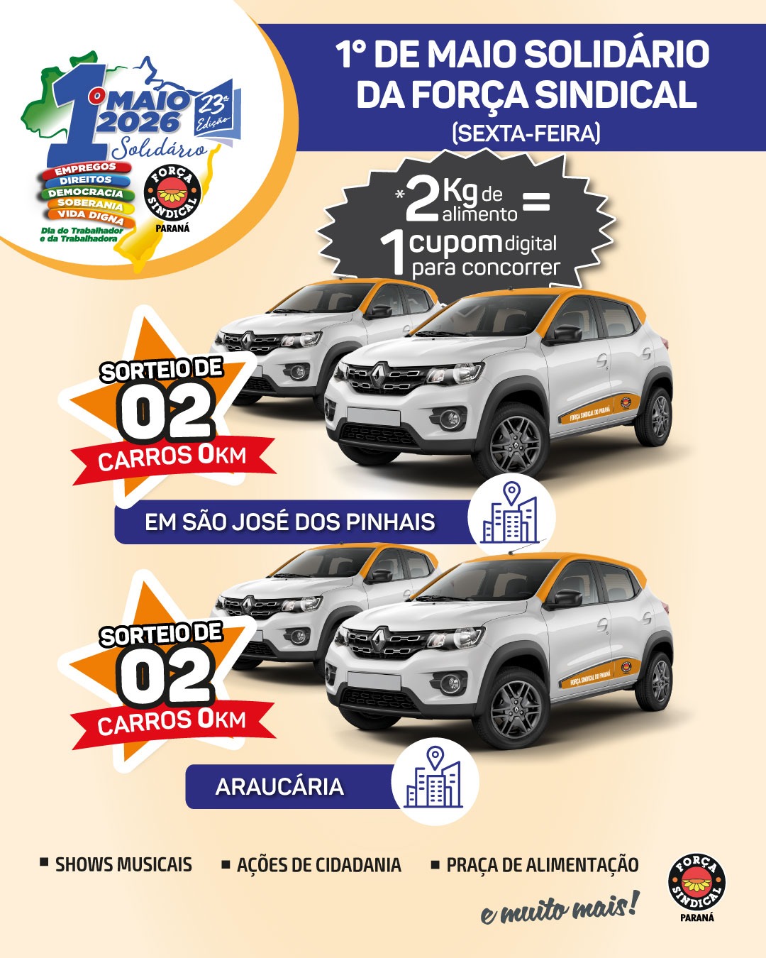 VEM AÍ O 1º DE MAIO SOLIDÁRIO DA FORÇA SINDICAL 