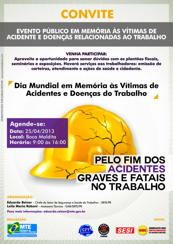 Dia Mundial em Memória às Vítimas de Acidente de Trabalho e Doenças Ocupacionais –  SMC realiza diversas atividades nesta quinta (25)! Acompanhe!