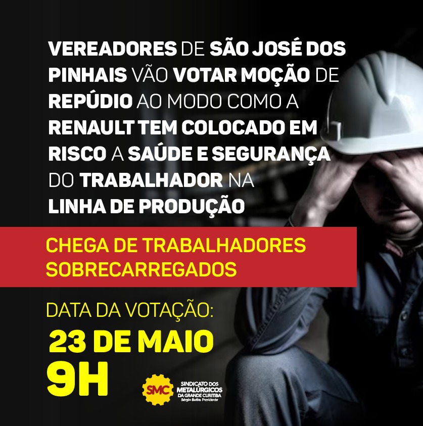 VEREADORES DE SÃO JOSÉ DOS PINHAIS VÃO VOTAR MOÇÃO DE REPÚDIO AO MODO COMO A RENAULT \ HORSETEM COLOCADO EM RISCO A SAÚDE E SEGURANÇA DO TRABALHADOR NA LINHA DE PRODUÇÃO 